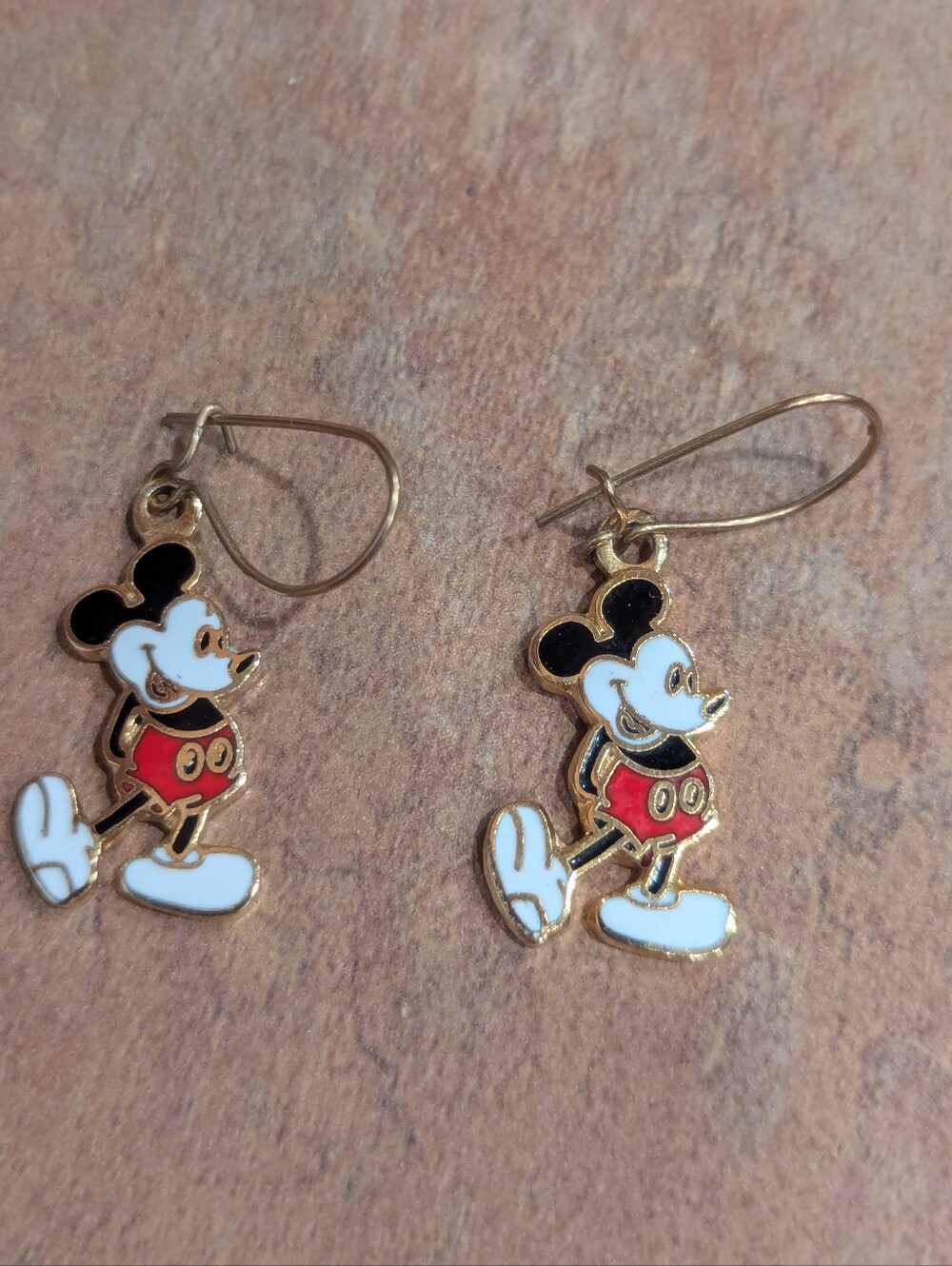 VTG Disney Mickey Mouse Gold Tone Enamel Dangle Drop Earrings Vintage